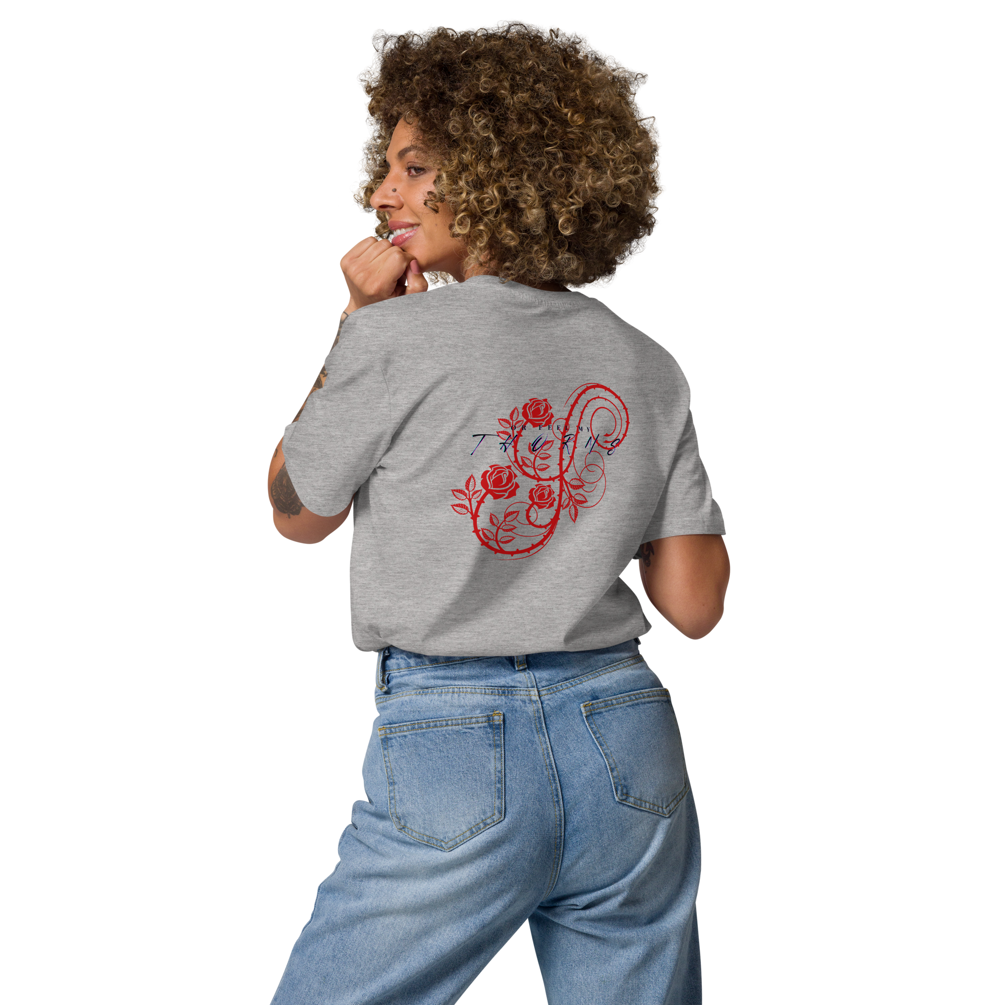 Give me my Roses Organic Cotton T-shirt (Gray/White)