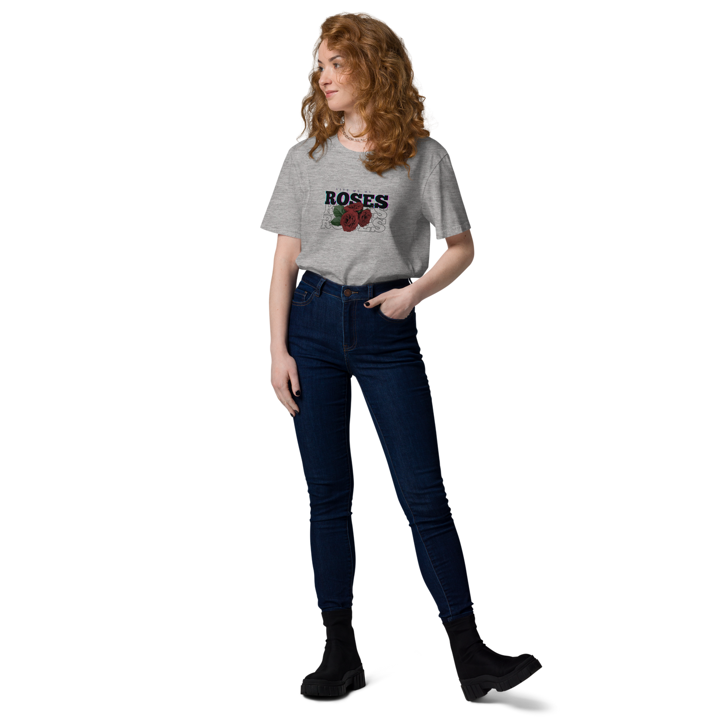 Give me my Roses Organic Cotton T-shirt (Gray/White)