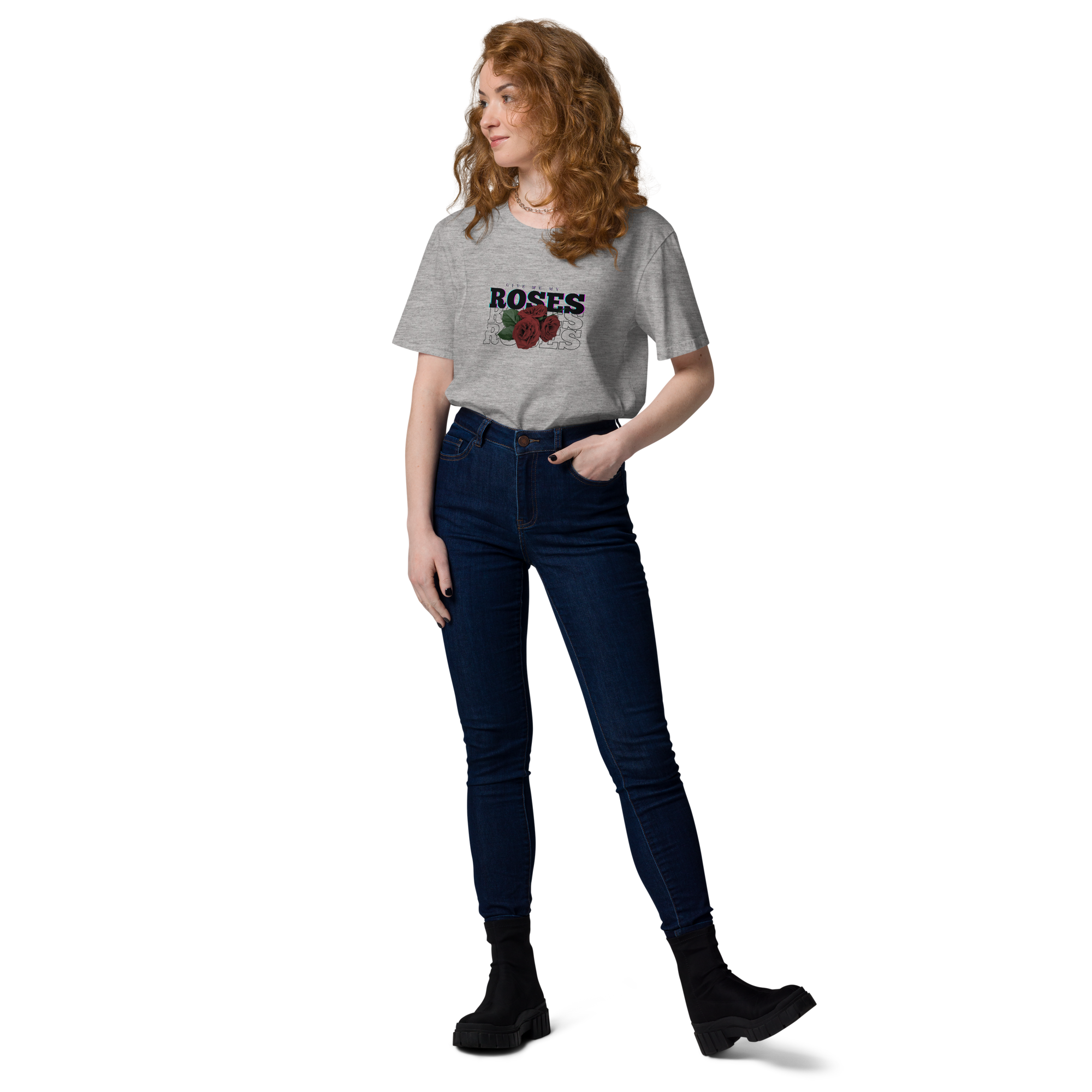 Give me my Roses Organic Cotton T-shirt (Gray/White)