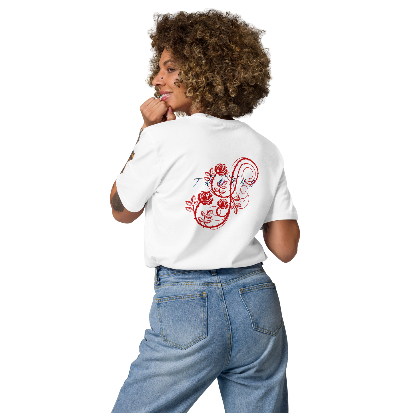 Give me my Roses Organic Cotton T-shirt (Gray/White)