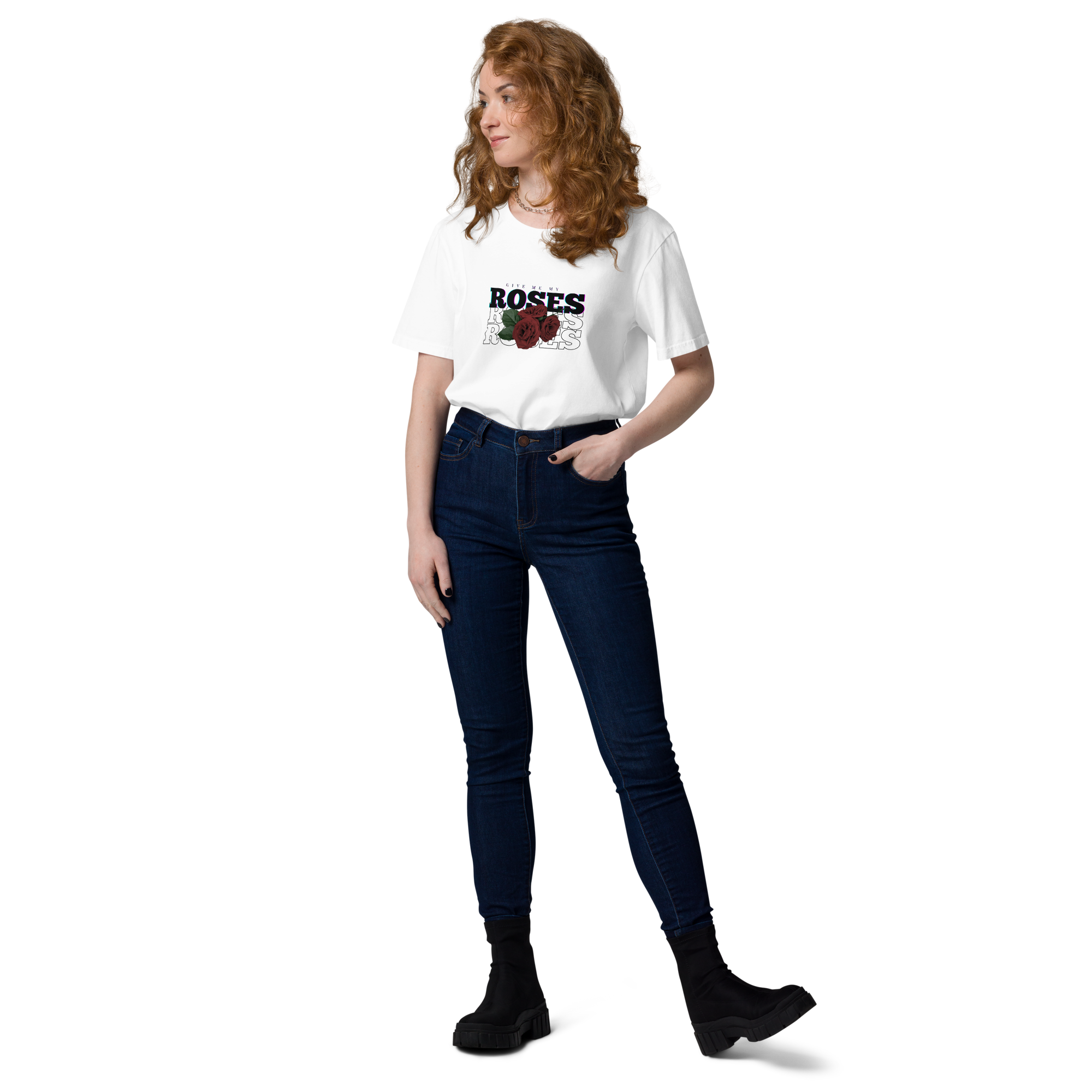 Give me my Roses Organic Cotton T-shirt (Gray/White)
