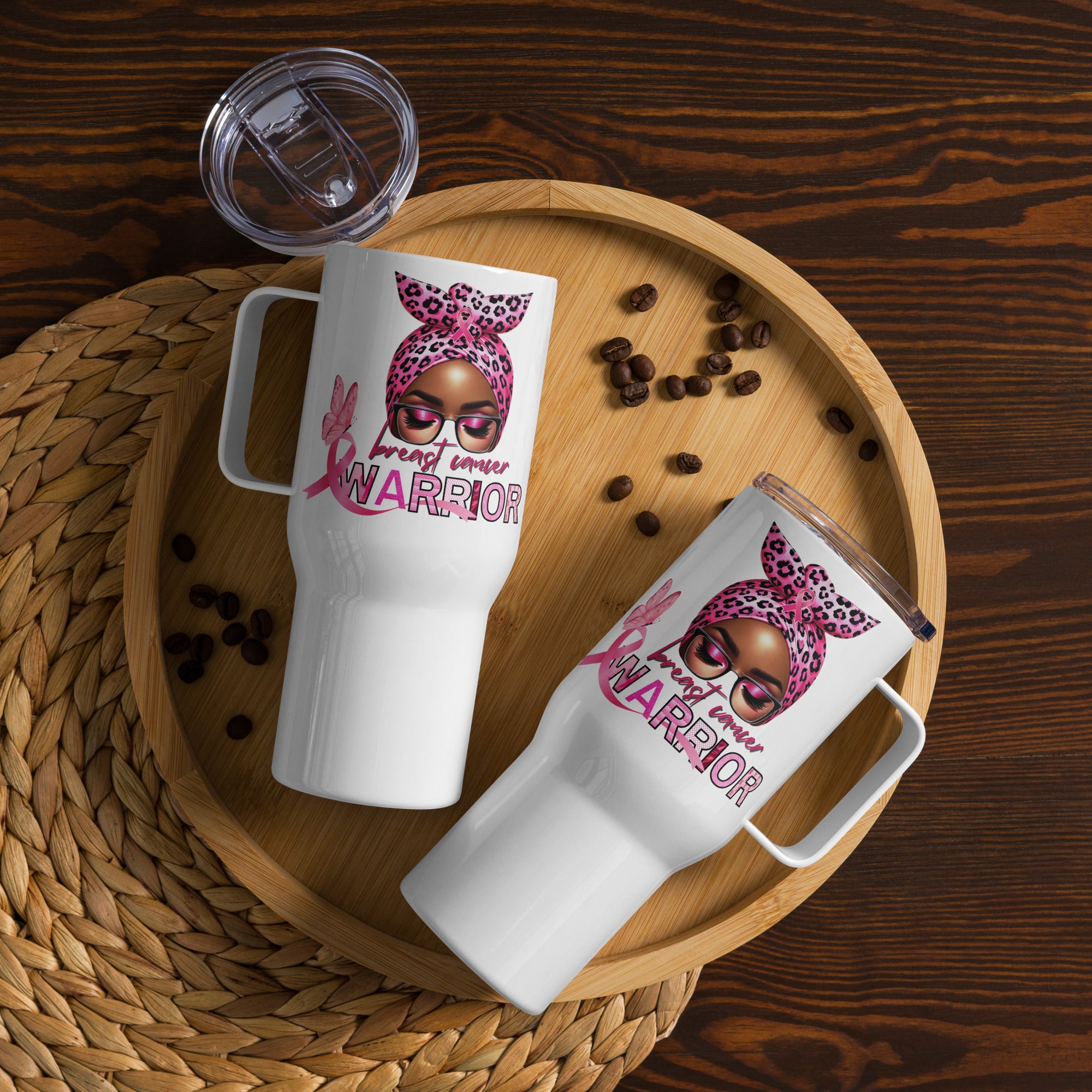 Breast Cancer Warrior Travel mug with a handle