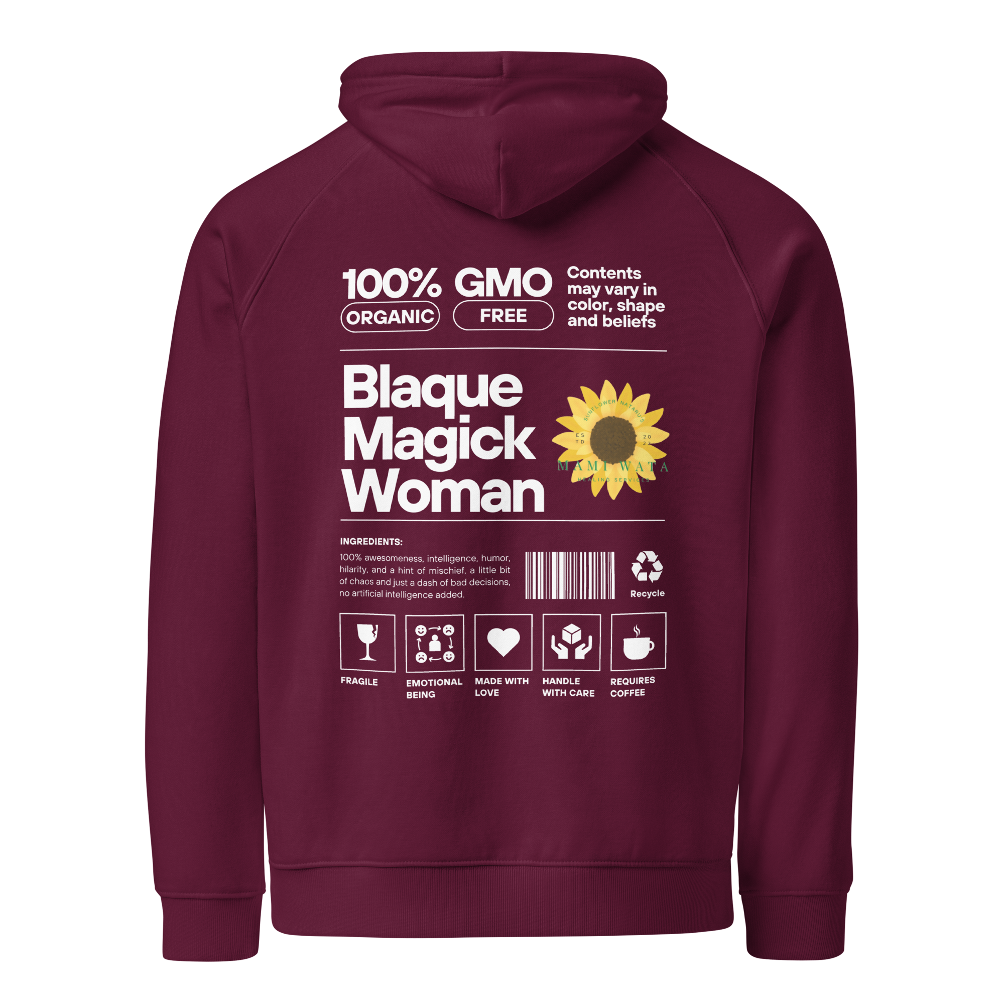 Blaque Magick Woman Embroidered Unisex Eco Raglan Hoodie